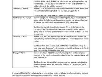 Indoor and Outdoor Family Learning Daily Challenges