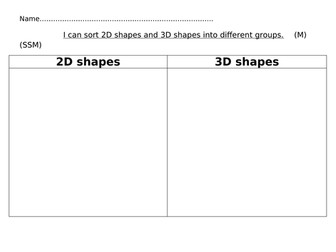 2D and 3D shape sorting