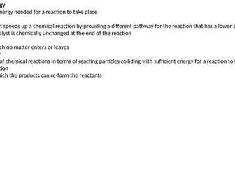 Rates of reactions key word quiz