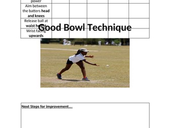 Rounders Bowling peer assessment sheet