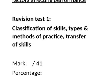 Skill Acquisition Exam Questions: Skill classification, Types/Methods of Practice, Transfer of Skill