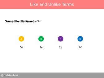 Like and Unlike Terms Diagnostic Questions
