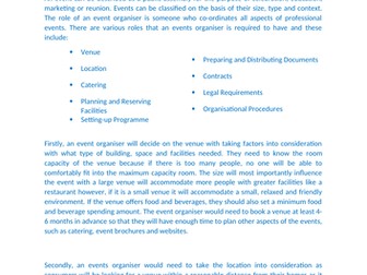 BTEC Business Level 3: Unit 4 - Managing an Event (Distinction*) - Assignment 1
