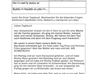 Tasg Ymarfer Almaeneg (Darllen) - Urlaub