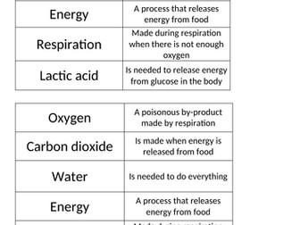 Simple word and meaning match up for respiration