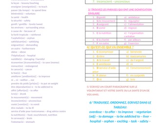 GCSE French 'Social Issues' Vocabulary Worksheet