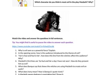 Theme of evil in Macbeth home learning booklet