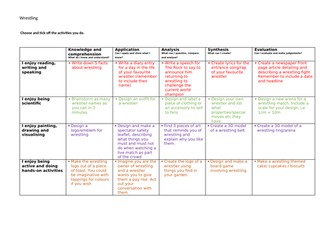 Home Learning wrestling themed activities