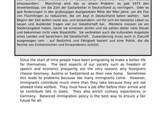 Einwanderung - translation into German for AQA A Level