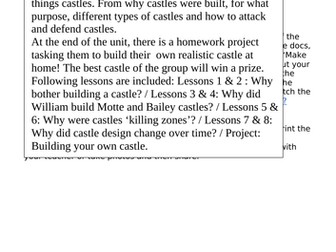 Castles Unit Booklet KS3