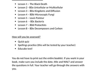 8D Unicellular Organisms Activity Booklet