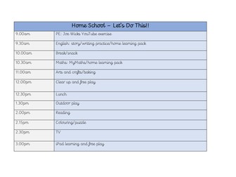 Home Learning Timetable