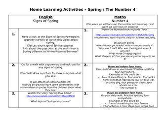 Spring and Number 4 (numberblocks) Home Learning Activities