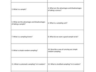 Year 12 Statistics Knowledge Quiz/Revision Cards