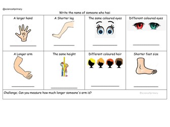 Yr 1 Comparing Body Parts