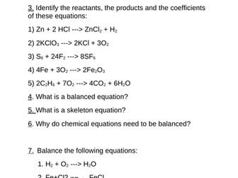 Chemical Equations- Conceptual Questions