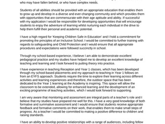 Draft application letter for NQT or New Teachers