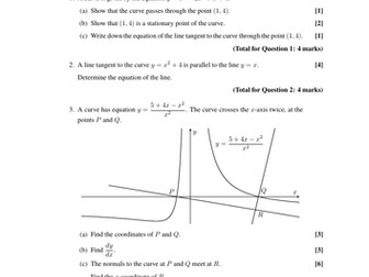 A Level Maths - AS Differentiation Unit Test and Mark Scheme
