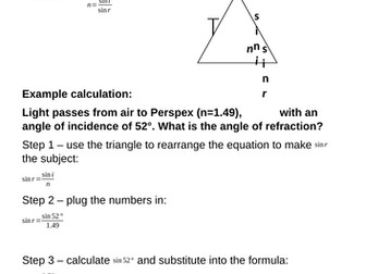 BTEC Applied Science Level 3 Unit 1:Snell's Law, Refractive Index & Critical Angle equation practice
