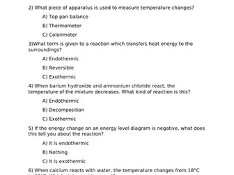 Endothermic and Exothermic reactions/bond energy