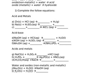 Chemical equations/Balanced equations