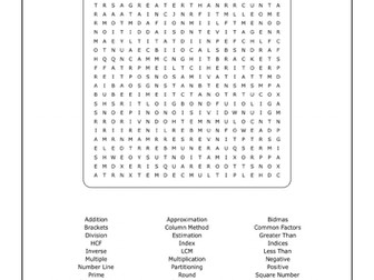 Mathematics Word Search - Number Skills