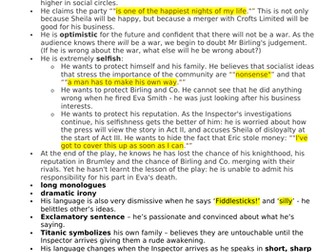 GCSE AN INSPECTOR CALLS - MR BIRLING CHARACTER NOTES