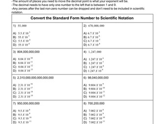 Scientific Notation Positive Exponents - Standard To SN (With Answers)