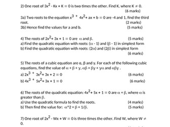 Roots of Polynomials A* Test + Answers - Further Maths