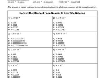 Scientific Notation Negative Exponents (With Answers)