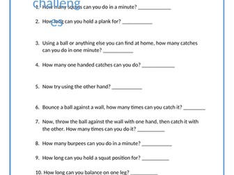 Home learning PE personal best challenges