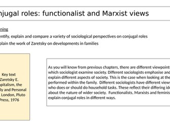 Conjugal roles: functionalist and Marxist views Sociology