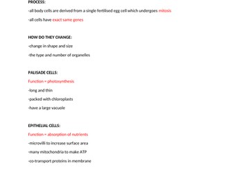 AQA ALEVEL BIOLOGY SPECIALISED CELLS AND ORGANISATION