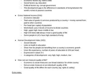 GCSE Geography- The Development Gap (Human)