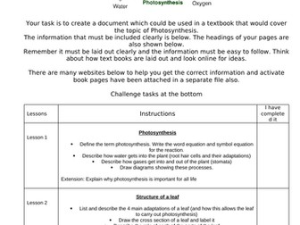 KS3 Photosynthesis HOME LEARNING