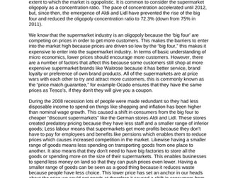 Case study/essay on the supermarket Oligopoly
