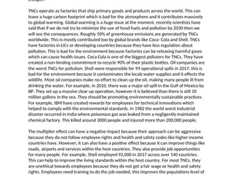 Discuss the social, economic and environmental impacts of TNCs on their host countries essay