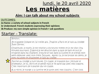 School subjects - les matières - y7 French