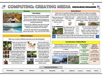 Year 4 Computing - Creating Media - Editing Photos - Knowledge Organiser!