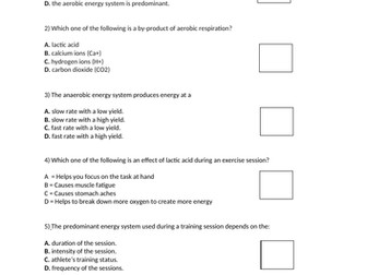 Aerobic and Anaerobic Questions for GCSE PE