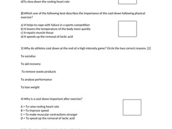 Warm-up and Cool down Questions for GCSE PE