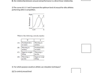 Arousal and Controlling Arousal Questions for GCSE PE