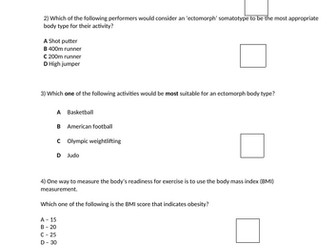 Somatotypes and Obesity Questions for GCSE PE