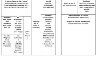 French knowledge organiser - social issues