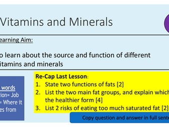 KS3 Vitamins and Minerals Remote Learning