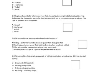 Feedback and Guidance Questions for GCSE PE