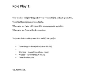 AQA GCSE French Role Play Foundation Practice Sheets