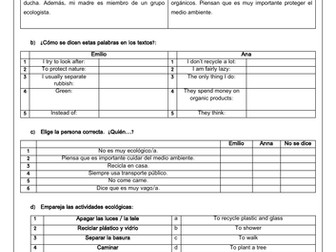 GCSE Spanish Environment: el medio ambiente reading comprehension & translation