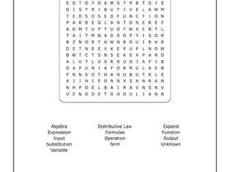 Mathematics Wordsearch - Expressions, functions and formula