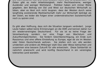 Die Wiedervereinigung und ihre Folgen - translation into English for AQA A Level German